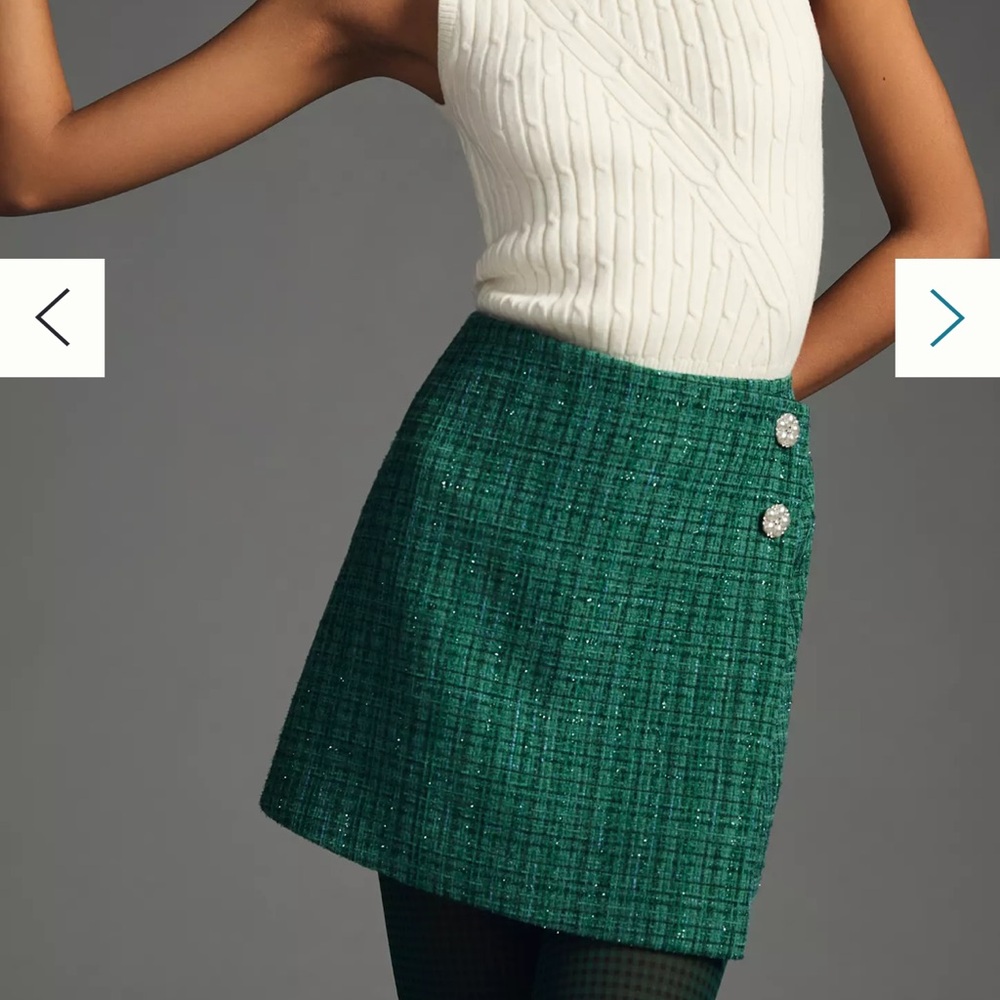 Corey Lynn Calter Teal Tweed Mini Skort